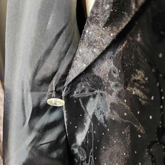 Vtg 90s R&M Richards Black Formal Floral Vampy Goth Glitter Collared Blazer Sz 8 - Picture 6 of 9